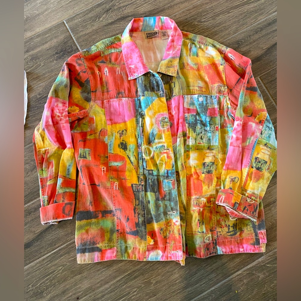 Chico’s Linen and Cotton Colorful Jacket Large 🌿🍃